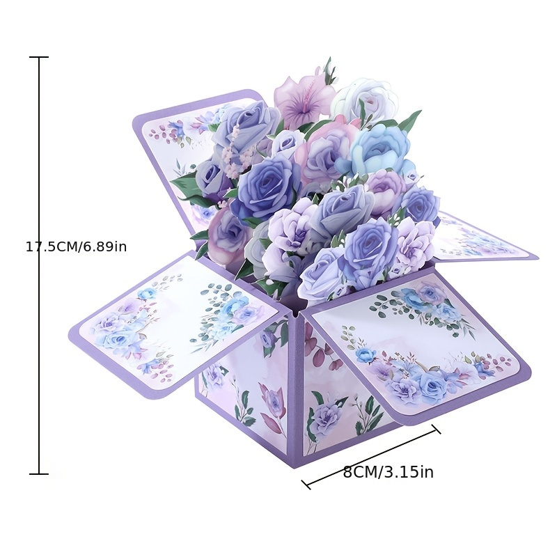 

3d Pop-up Greeting Card With Purple Flowers - Valentine's, Teacher Appreciation, - Ideal For Anyone