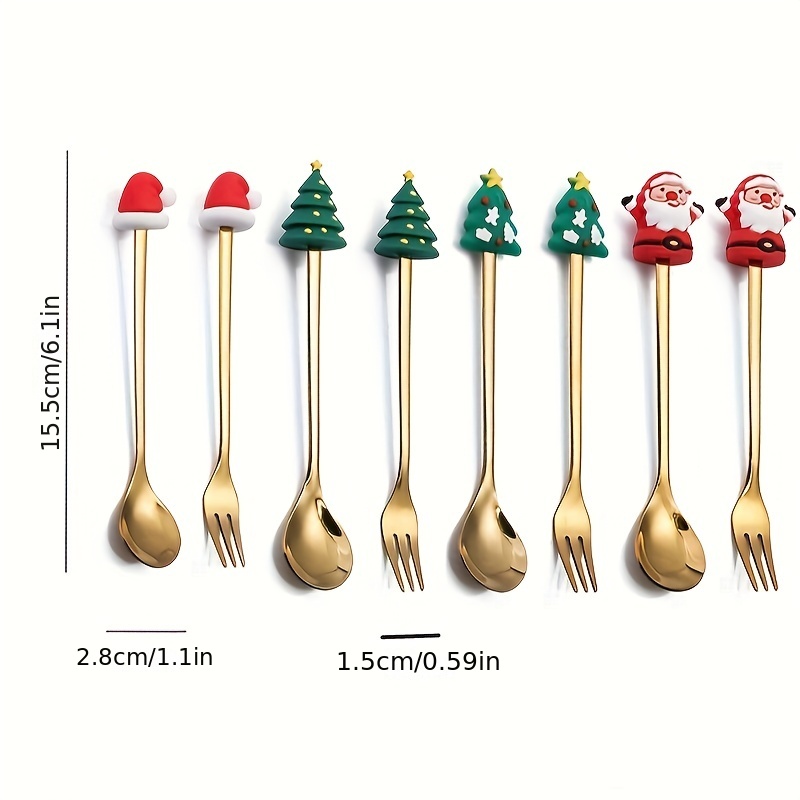 4pcs Christmas Spoon And Fork Set Santa Spoon Dessert Spoon And Fork