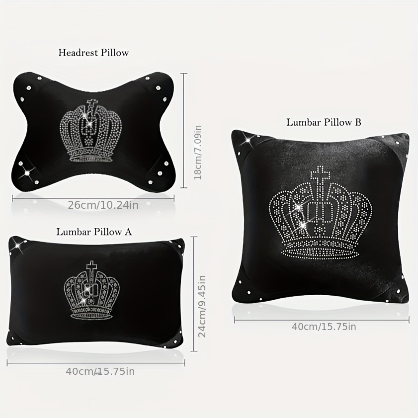 Velvet Bone Shaped Car Cushion Headrest Pillow with Bling Crown