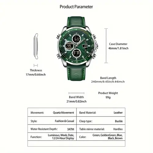 mens fashion sports multi color large dial leather gift quartz watch
