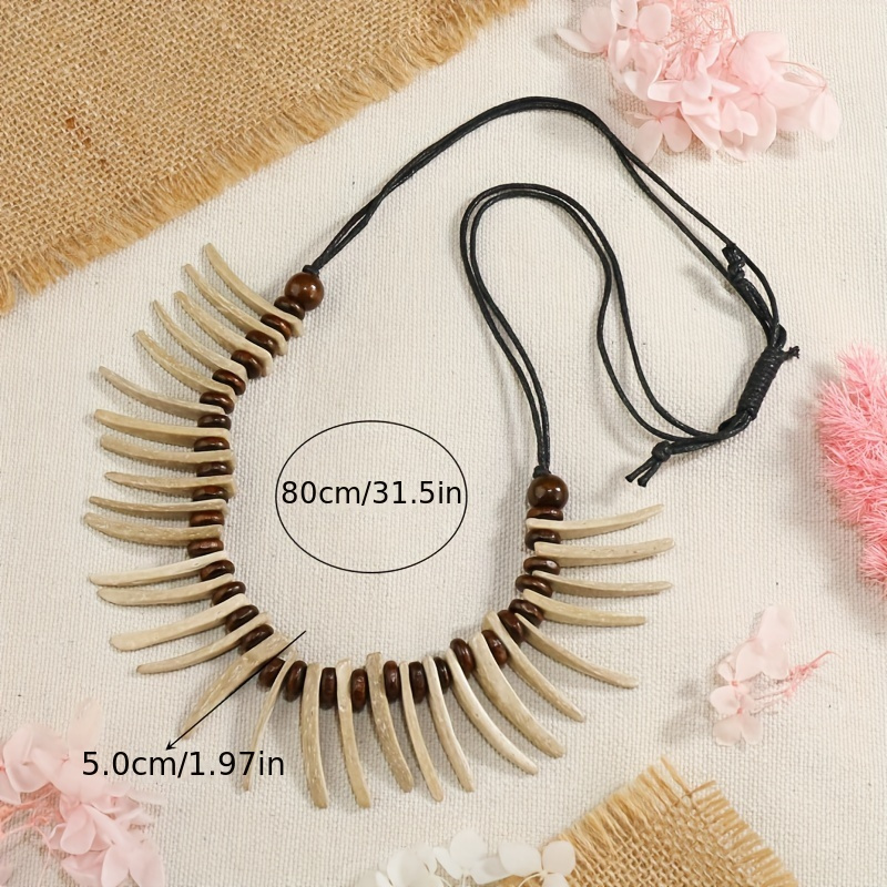 wolf tooth necklace tribal ethnic style beaded necklace men
