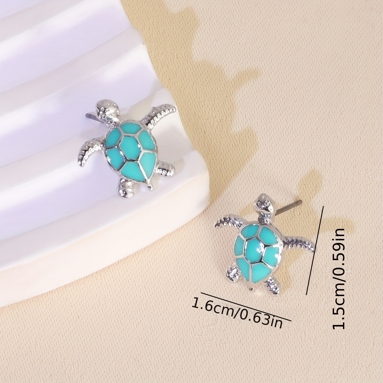 Green Metal Turtle Earrings for Women