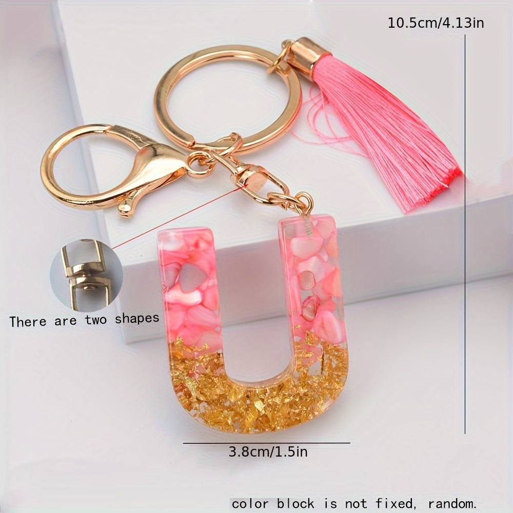 1pc Cute Creative Letter Alphabet Keychain Crystal Acrylic Liquid Keychain Women Key Chains Ring Car Bag Tassels Pendent Charm Gift Accessories,Temu