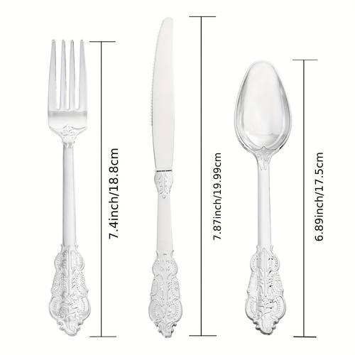 300pcs silverware set cutlery heavyweight silver disposable flatware 100forks 100knives 100spoons for parties dinners weddings