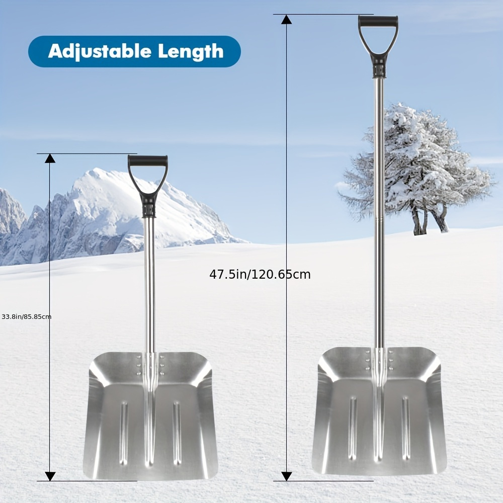 heavy duty 35 aluminum snow push shovel adjustable long handle folding metal snow shovel for outdoor garden patio car winter   details 0