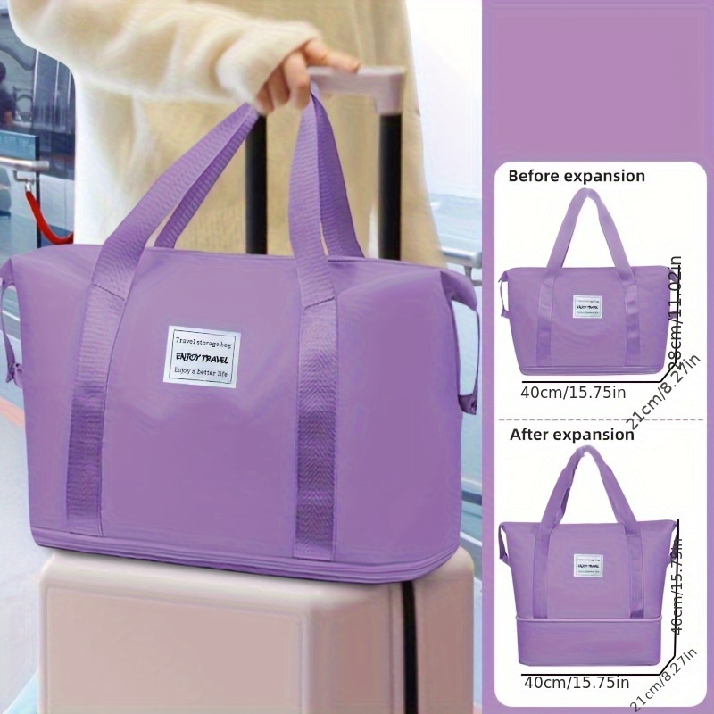 TEMU [Sac pour femmes] 1pc Sac de voyage extensible en tissu Oxford, grand capacité, pliable, fermeture à glissière, sac en toile, style athlétique,