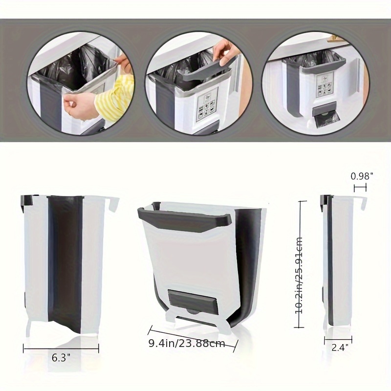 space saving new foldable wall mounted trash can does not a lid 10l large capacity suitable for kitchen bathroom bedroom and rv and other multi scenes white graywithout a lid Product details 3