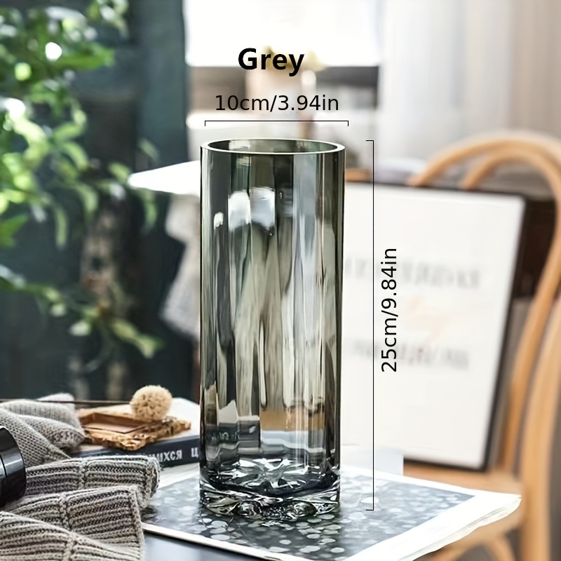  Jarrón grande de cristal gris ahumado, florero de cristal para  decoración del hogar, moderno y grande de cristal transparente para centros  de mesa para decoración del hogar, oficina, boda, sala de