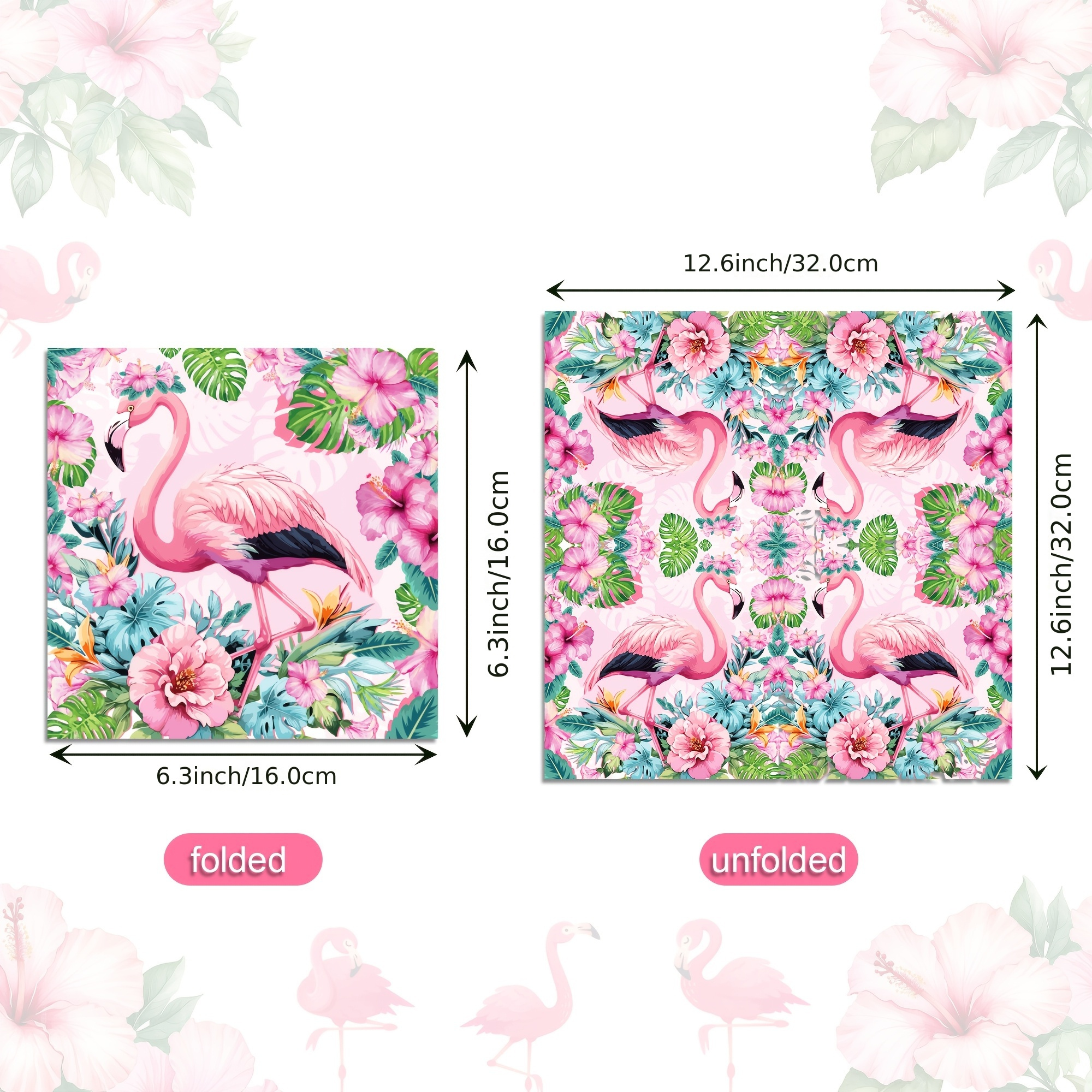 TEMU 20pcs Vibrant Flamingo & Tropical Floral Disposable Paper Napkins, 2-ply For Extra Durability - Perfect For Weddings, Birthdays & Celebrations,