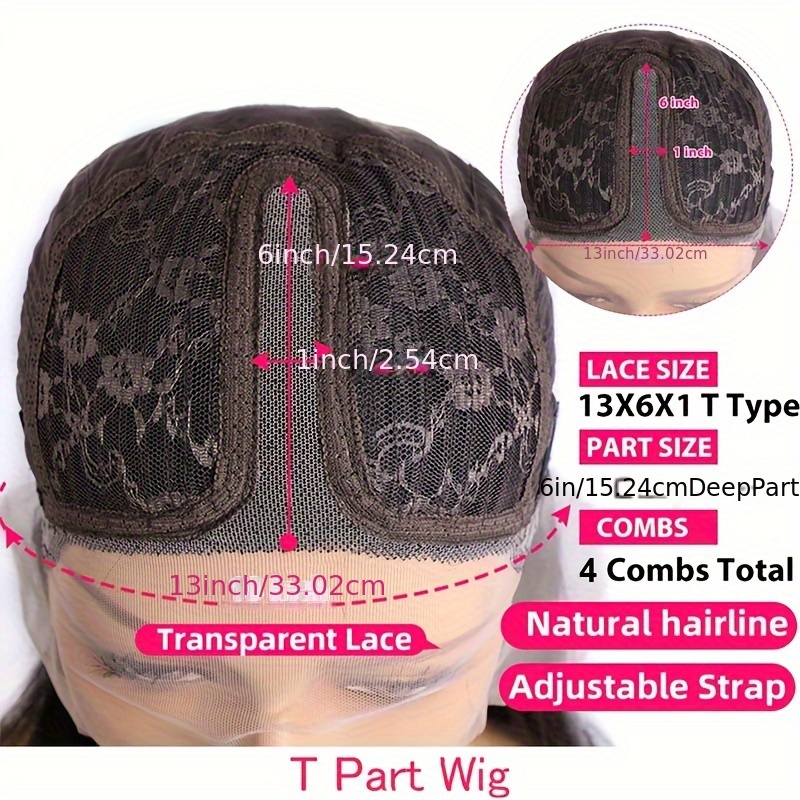 T Part Deep Wave Lace Wig Human Hair 13*6*1 T Part Natural - Temu