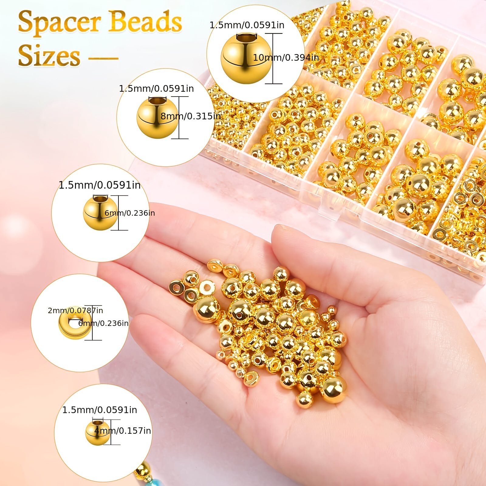 18k Gold Plated Brass Beads Round Spacer Beads With 4 Mixed - Temu