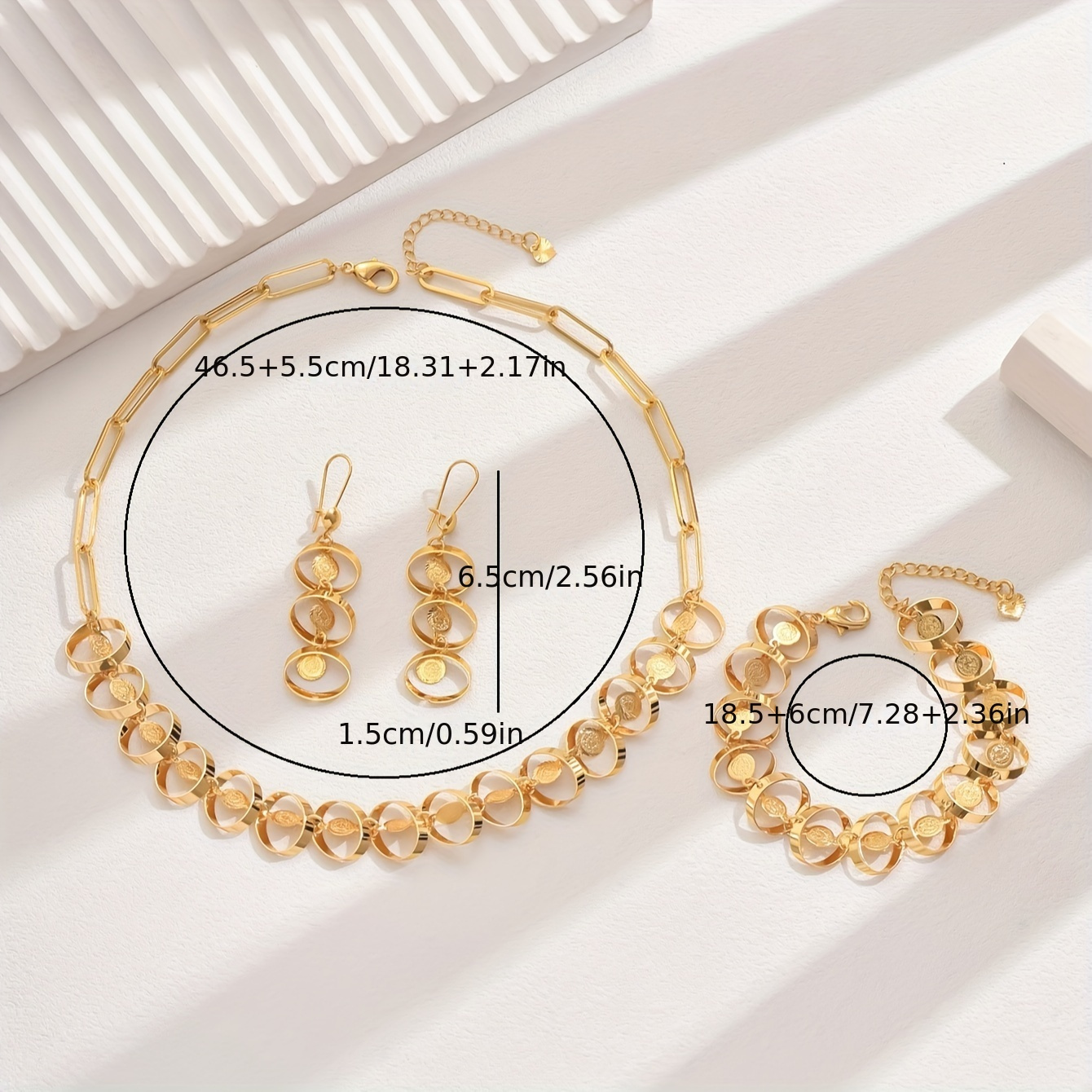 18k gold plated   set of exquisite and elegant vintage personality fashion banquet womens jewelry necklace earrings bracelet ornament set details 4