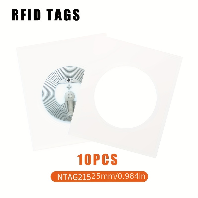 100 tarjetas de etiqueta NFC, etiquetas NFC 215 programables, etiquetas de  PVC NTAG215, parte trasera adhesiva redonda de 0.984 in, memoria de 504