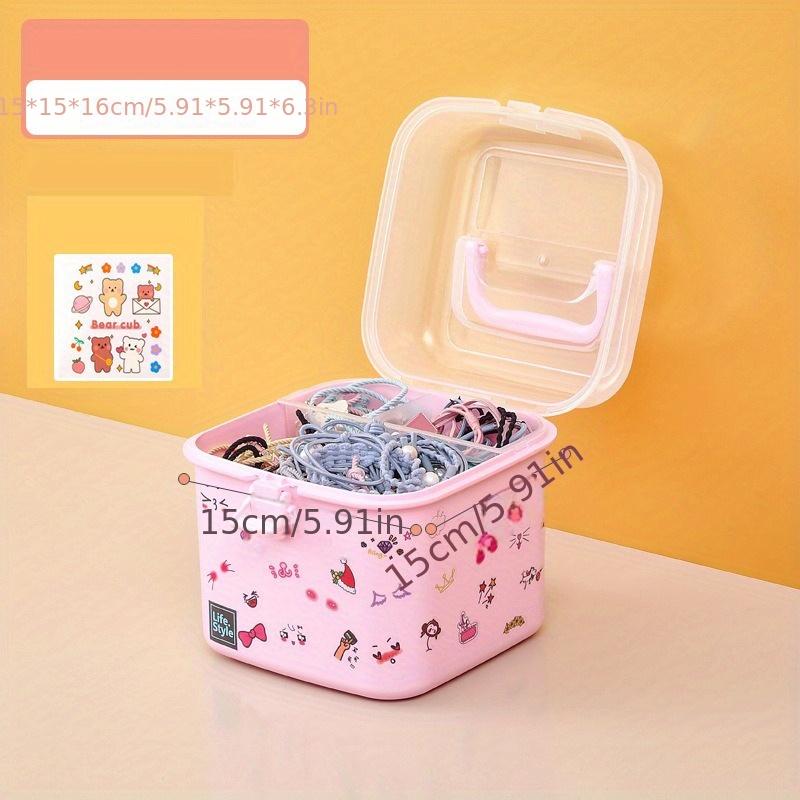 Portable Children's Hair Accessories Storage Box, Containers Desktop  Finishing Three Layers Cute Headband Holder for Baby Hairpin Hair Clips ,  Pink