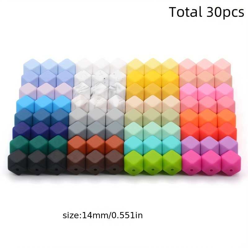 E-shop 30 Stück Sechseckige Silikonperlen 14mm 17mm Gemischte Farben Polyedrische Lose Perlen zum Basteln von Perlenstiften Schlüsselbändern usw.