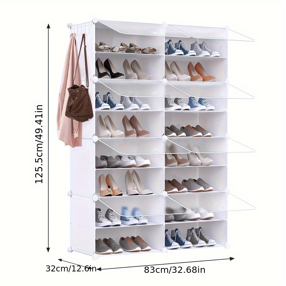 E-shop 8-stöckiges Schuhregal, 32 Paar Schuhwürfel aus Kunststoff mit Haken, einfach zu montieren für Flur, Schlafzimmer, Eingangsbereich