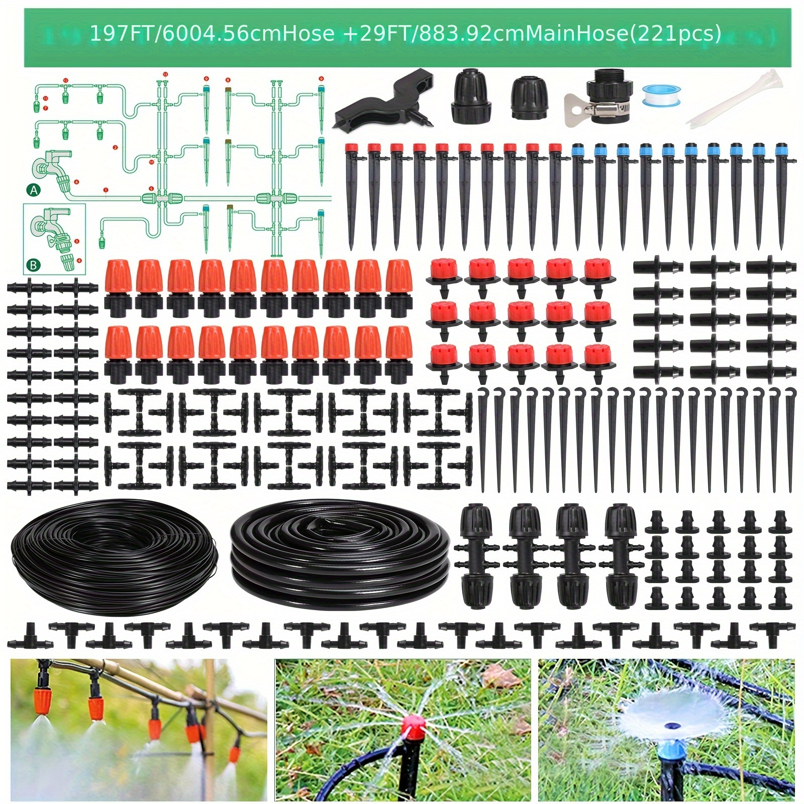 

230ft Drip Irrigation Kit-221pcs Quick Connector Garden Watering System- Irrigation System Patio Misting Plant Watering System -1/4 Inch 1/2 Inch Irrigation Tubing Hose Adjustable Nozzle