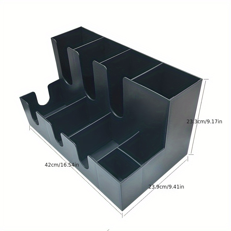A Black Plastic Bar Organizer With 9 Compartments, Durable Bar Accessory For Cups, Straws, Stirrers, Toothpicks, And Home Items