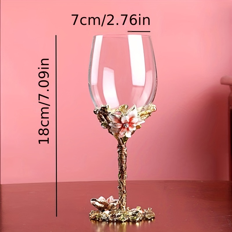 Wine Glasses Crystal Red Wine Glasses Elegant Champagne Glasses Enamels  Floral Decorative Goblets(Golden /2 set(gift box))