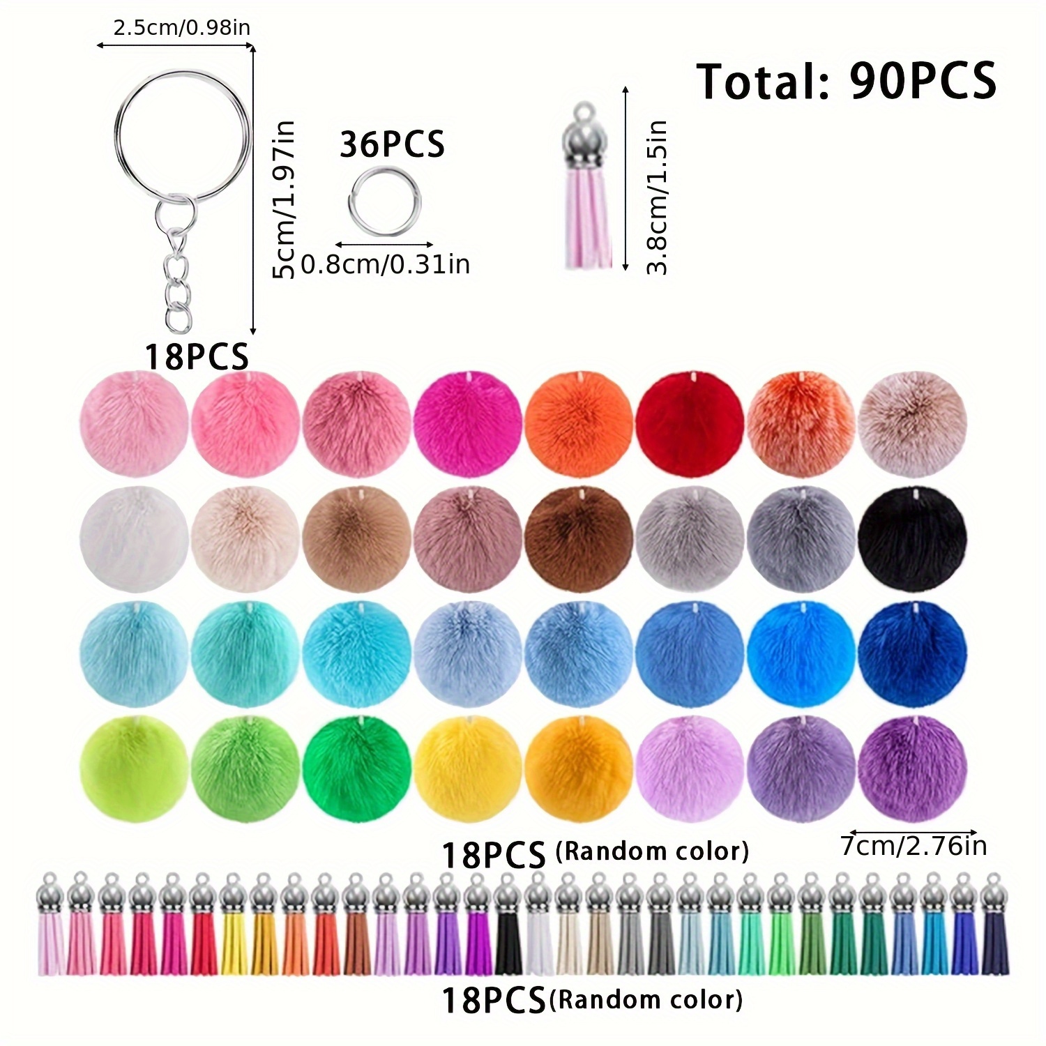 TEMU 90pcs Keychain Decorative Set Includes Random Color Tassels, Random Color Pendants, 4 Sections Of Key Ring Chain, Diy Creative Wallet Keychain