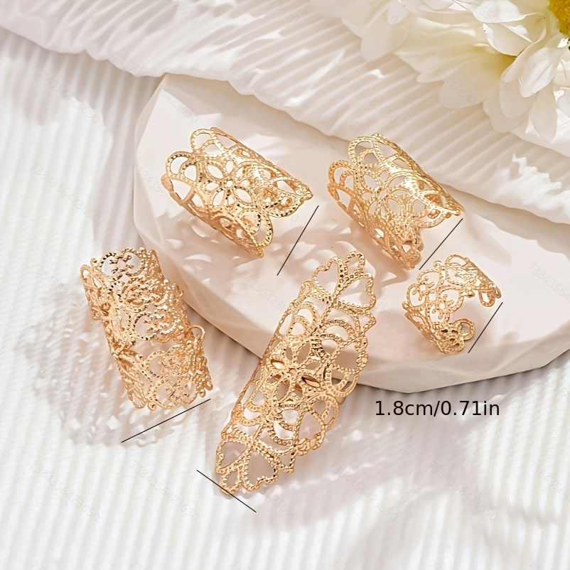 5pc Vintage Inspired Gothic Hollow Flower Adjustable Ring Set