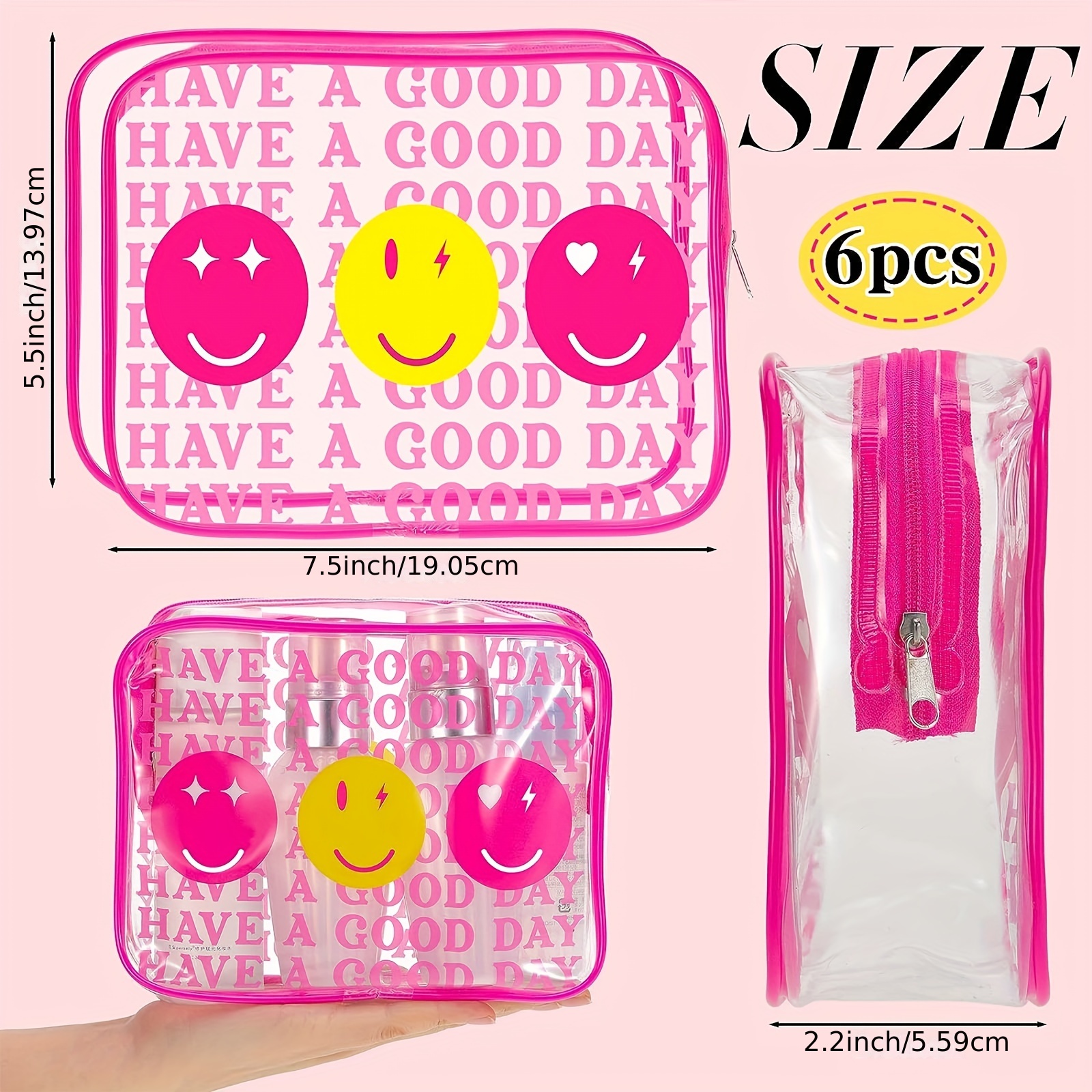 6 Pcs Preppy Clear Makeup Bags Leopard Waterproof Toiletry