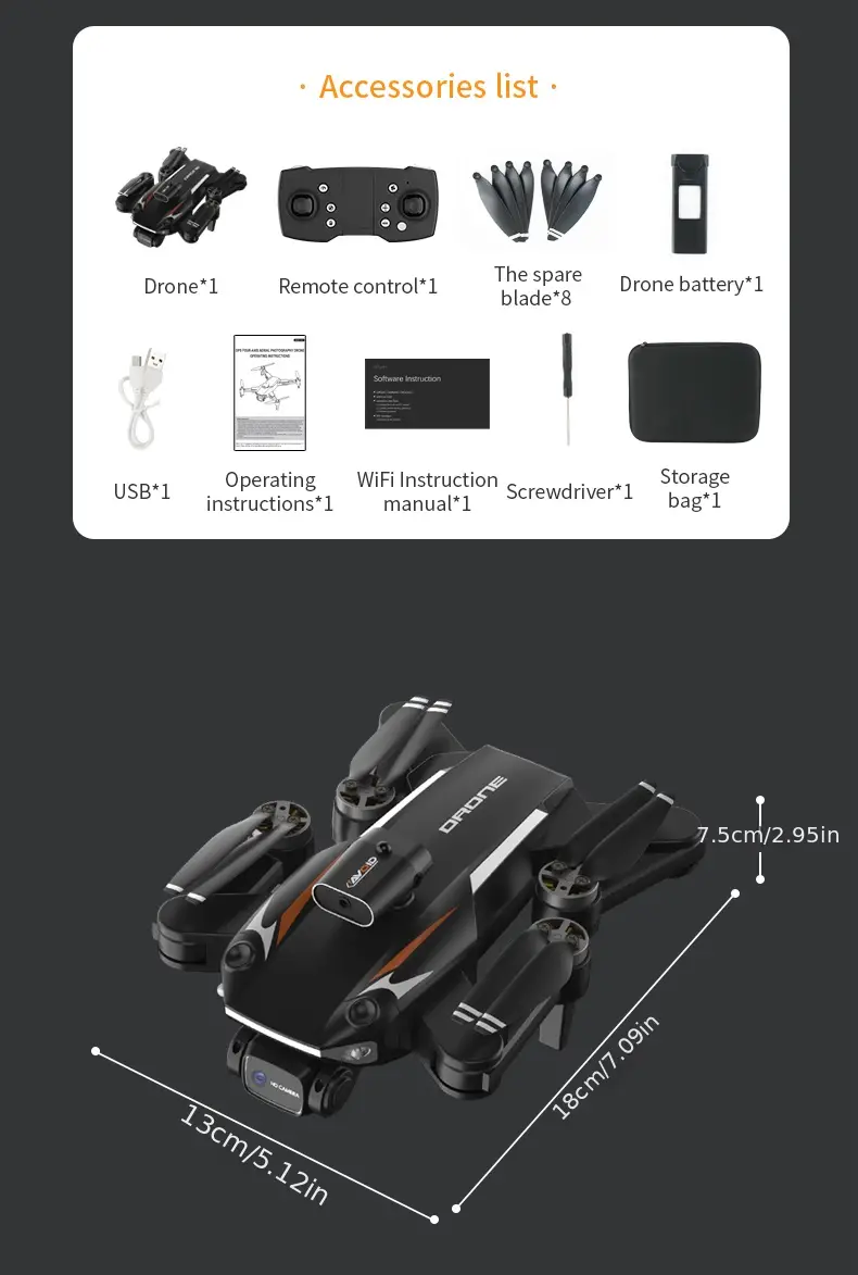 drone 4k pixels with 2 cameras 90 degree automatic adjustment camera low battery automatic return signal interruption automatic return gps follow waypoint flight one button details 20