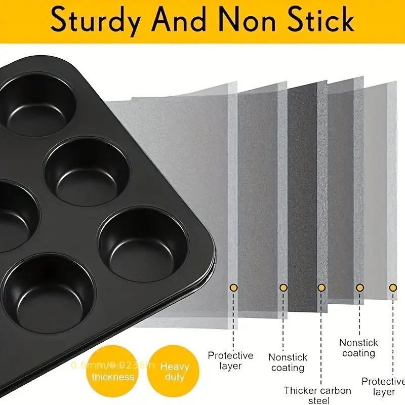 12 Cavity Baking Mold, Nonstick Muffin Pan 12 Cups, Stainless Steel Muffin  Foil Cupcake Tray Tray For Baking, Stainless Steel Core And Non-toxic, Easy  To Release And Easy To Clean, Black - Temu