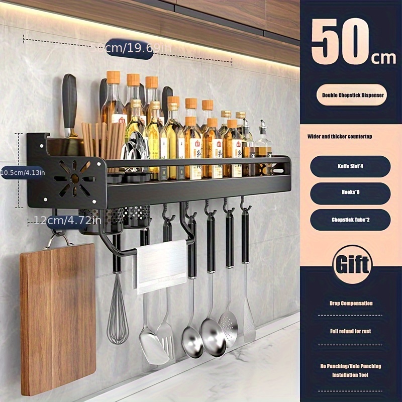Image of A Versatile Wall-mounted Golden Storage Rack, With A , Suitable For Storing Seasonings, Knives, Forks, And Cutlery, Saving Space, Perfect For Kitchen Storage Items.