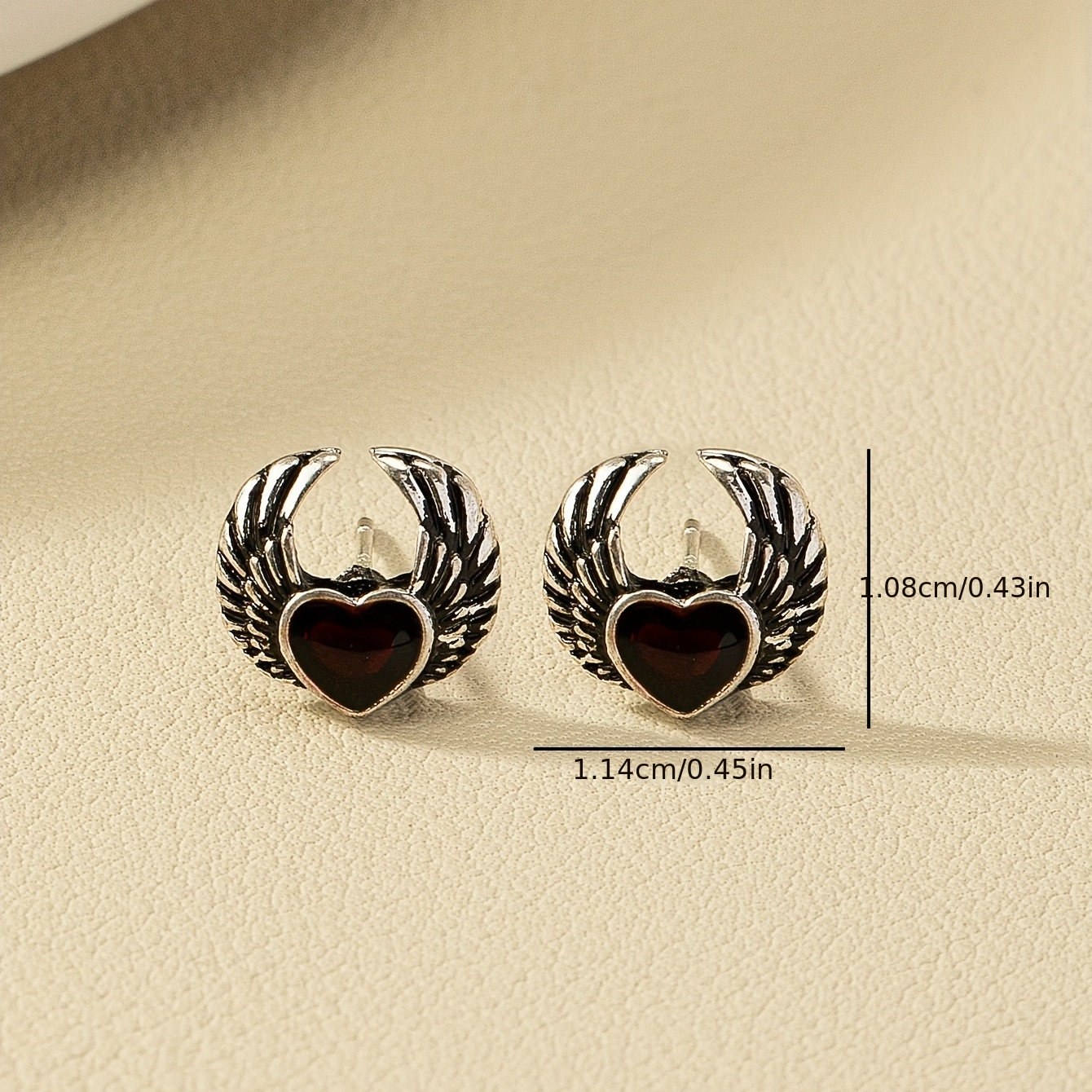 Gothic Enamel Red Heart Wings Stud Earrings