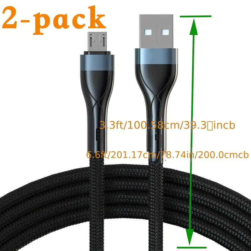 2 Pack Cable Micro USB 3A Carga Rápida Cable USB Largo Para - Temu Chile