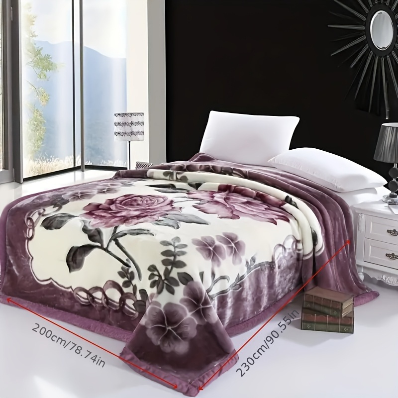 TEMU 1pc Vintage Style Raschel Blanket, Super Soft, Reversible, Floral Print, Bed Sofa Air Conditioning Bedroom Living Room , Machine Washable