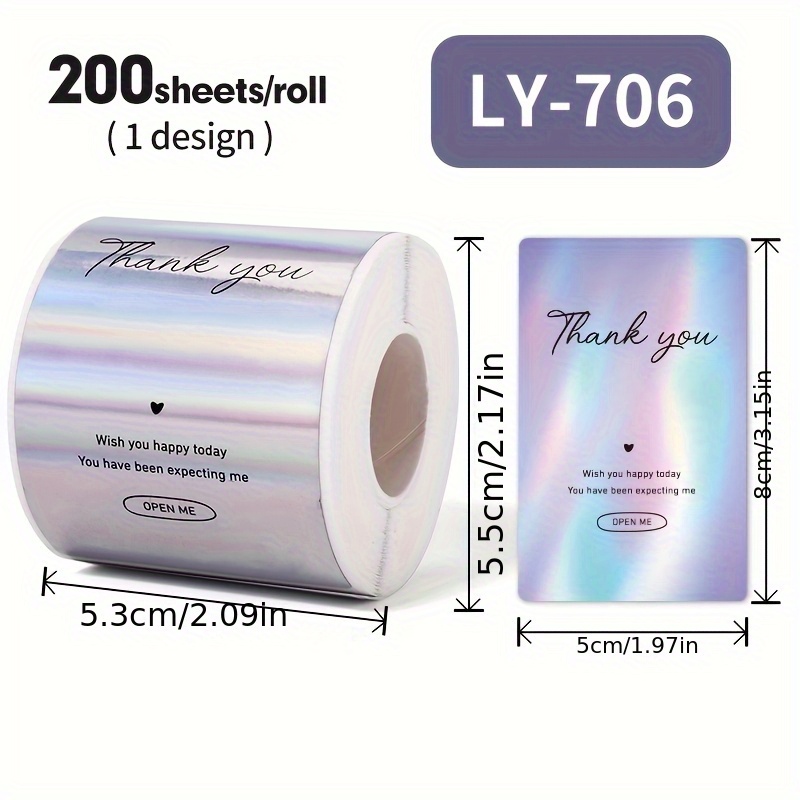 TEMU 200 Stickers/Rouleau Autocollants de Remerciement Holographiques Couleur | Autocollants de | Décoration de Pâtisserie | Emballage Cadeau | Carte