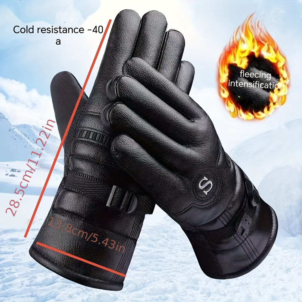 

Men's Winter Touchscreen Leather Gloves - Warm, Thickened Insulation With Non-slip Grip For Outdoor Motorcycling, Leather, 40°c A, 28cm Length, Motorcycle Winter Gear