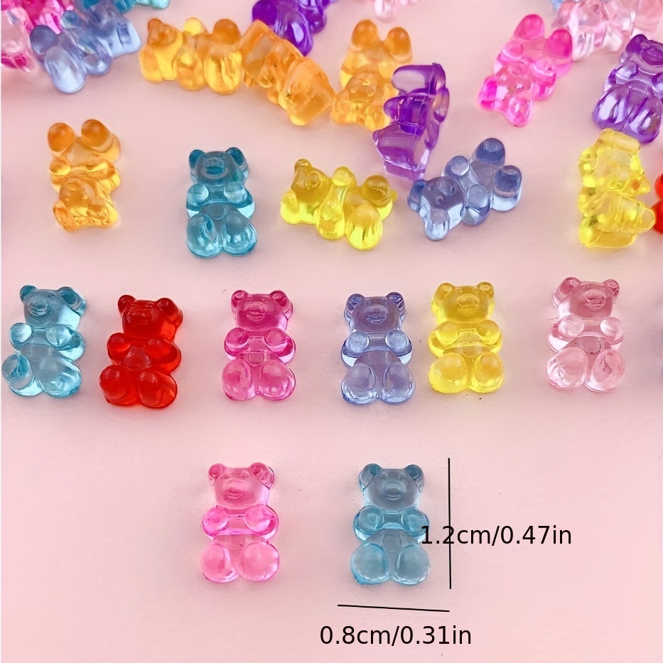 100 Pcs Mix Clear Colors Cute Teddy Gummy Bear Beads Size 10 mm for DIY Jewelry Accessories