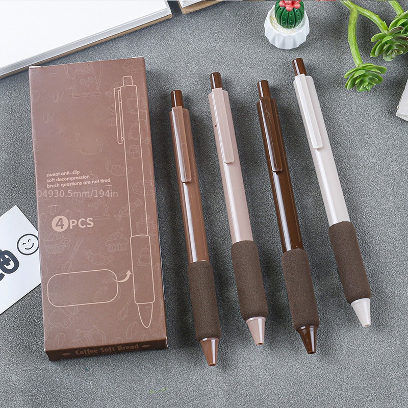 Cute Coffee Soft Bread Gel Pen 4pcs/set 0.5mm Ballpoint Black