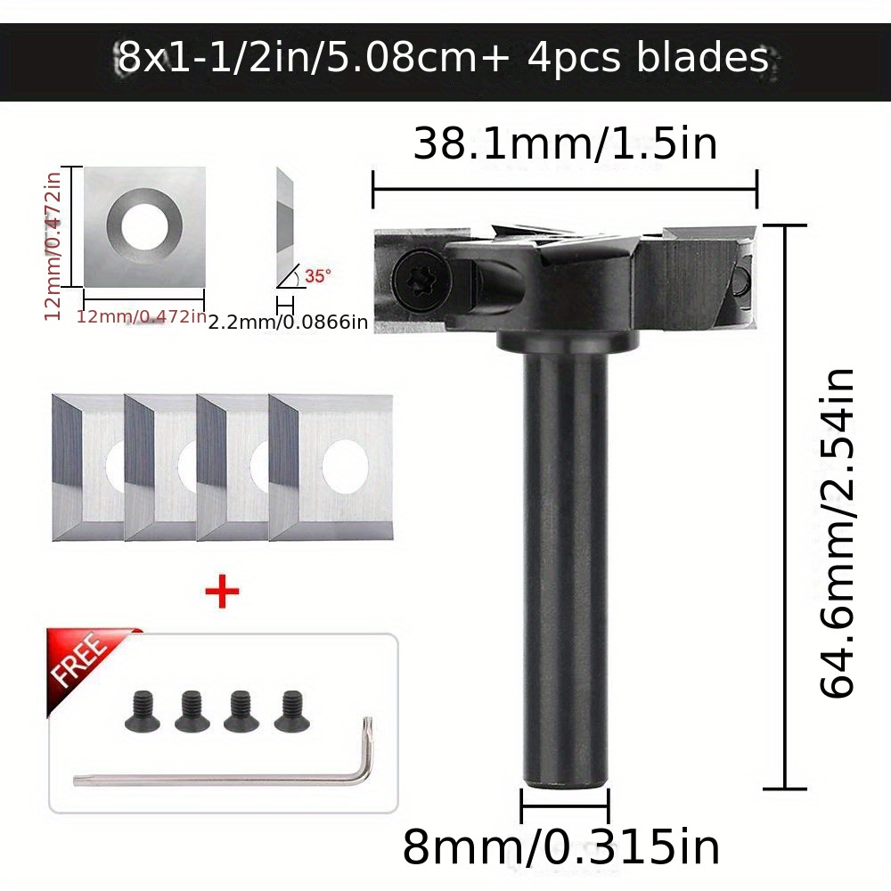 Spoilboard Surface Router Bit Cnc, Shank 6, 35/8/12mm, 2 + 2 Flutes, Wood Planer Bit, Carbide Slab Insert, Flattening Milling Cutter