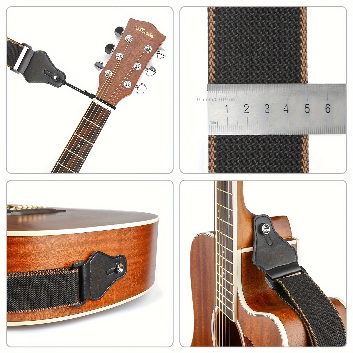  Guitar Strap For Acoustic Guitar , Electric Guitar and Bass  Guitar, Adjustable Gold Brown Guitar Strap W/ FREE BONUS 2 Picks + Strap  Locks + Strap Button. Best Gift For Men