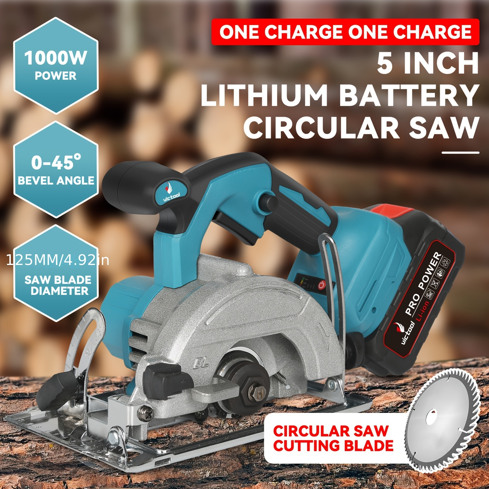 TEMU 5-inch Circular Saw, 125mm Cordless Circular Saw Multifunctional Cutting Machine Woodworking Power Tool