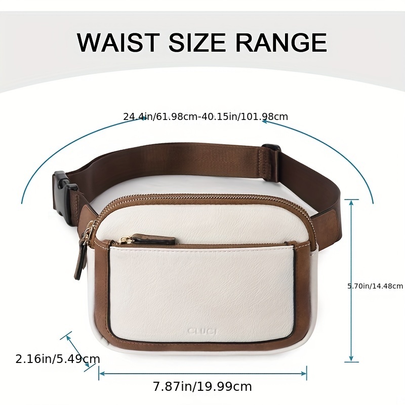 CLUCI Small Sling Bag for Women Crossbody, Faux Leather Fashion Waist Packs  with Guitar Strap, Women's Fanny Packs, Off White with Brown, Small