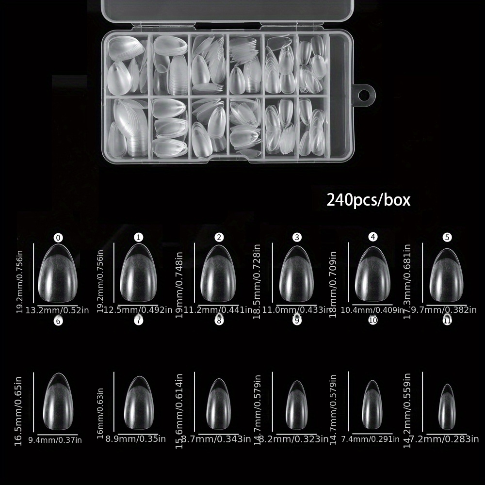 Image of 240pcs Nude Almond Shaped Short Acrylic Nail Tips, Full Cover Soft Gel Press-on Capsule Artificial Fake Nails For Salon Use