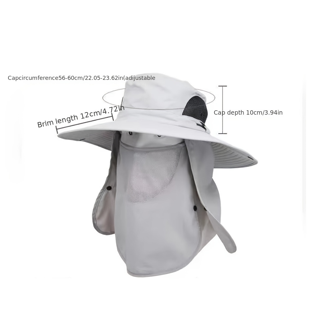 Face Cover Hat UV Protection Large Brim Solid Color Removable Hat Top  Fishing Sun Hat for Outdoor