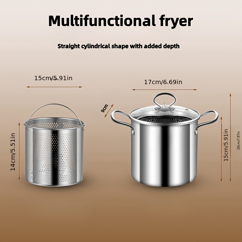 2pcs Deeper Fryer Pots Set, Tempura Fryer Pan With Lid, Stainless