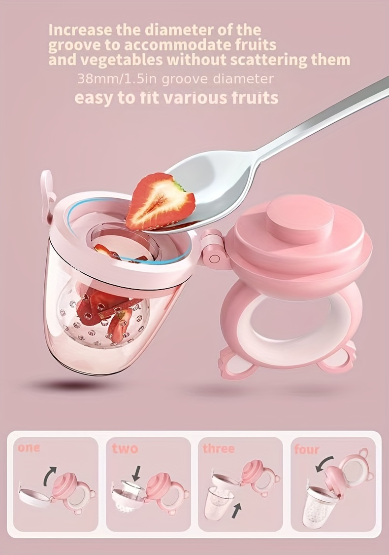 Alimentador de Frutas de Silicona Rosa para Niños con Dispensador de Suplementos Alimenticios de Tipo Empuje Rotativo – Ideal para Niños y Niñas, Regalo Perfecto, Accesorios de Comida para Niños