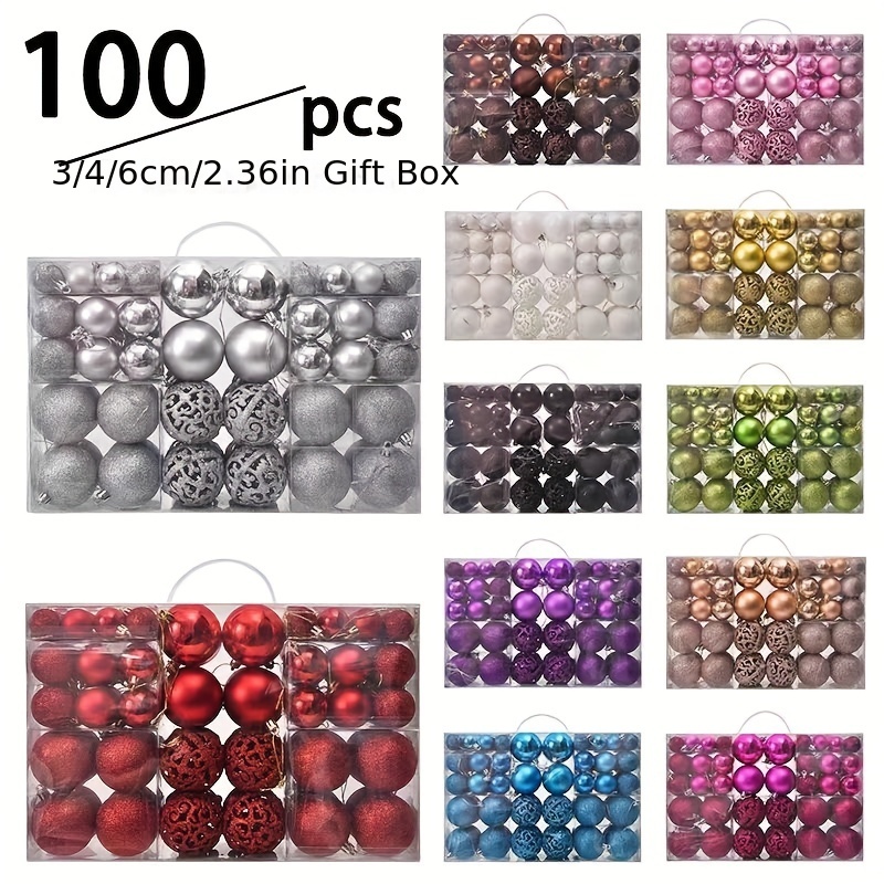 100pcs christmas ball ornaments shatterproof christmas ornaments set with hand held gift package for xmas tree red golden silvery black brown black golden red white pink