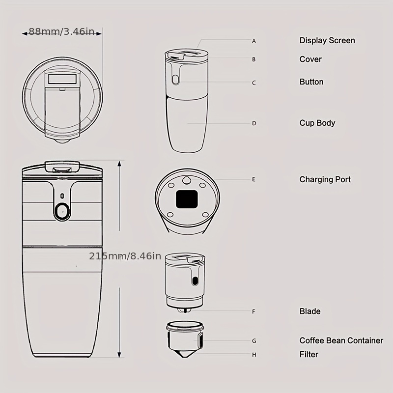 Mini cafetera portátil de bolsillo cafetera portátil de acero inoxidable PP  operada manualmente 1200mah para senderismo ANGGREK Otros