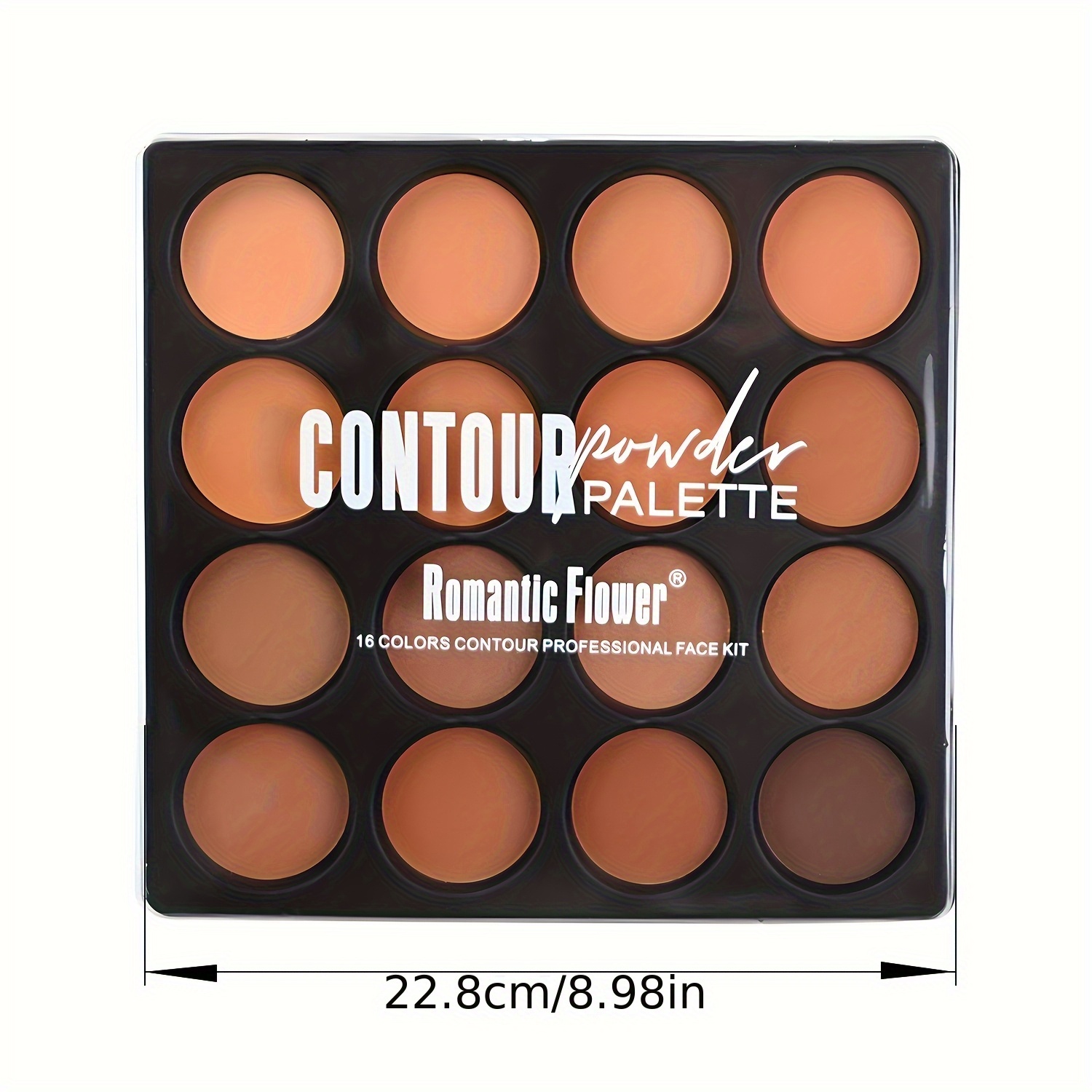 Dark Skin 16 - Color Powder Compact Palette, 12 Color Contour & 4 Color Highlighter Powder Palette, Full Coverage Matte Natural Long Lasting Face Cosmetics.