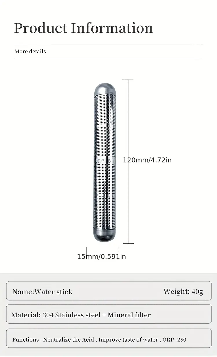 1pc stainless steel water ionizer stick portable hydrogen rich mineral filter enhances content no electricity required details 0