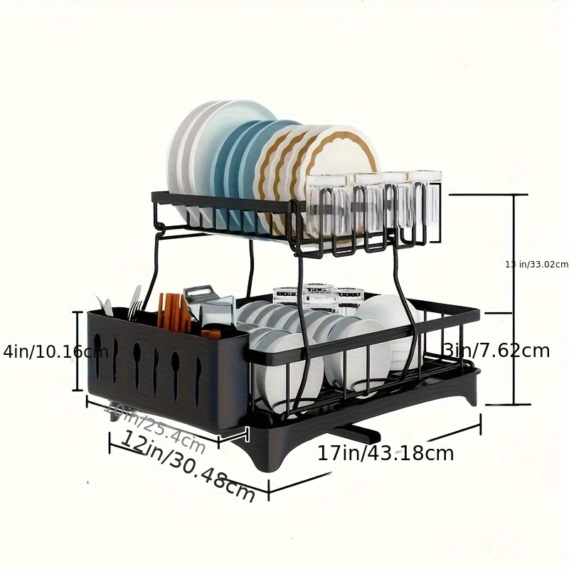 2 tier dish drying   large stainless steel dish rack for kitchen counter dish rack with   detachable carbon steel kitchen organizer for dishes cups cutlery space saving kitchen organizers and storage mothers day gift Product details 2