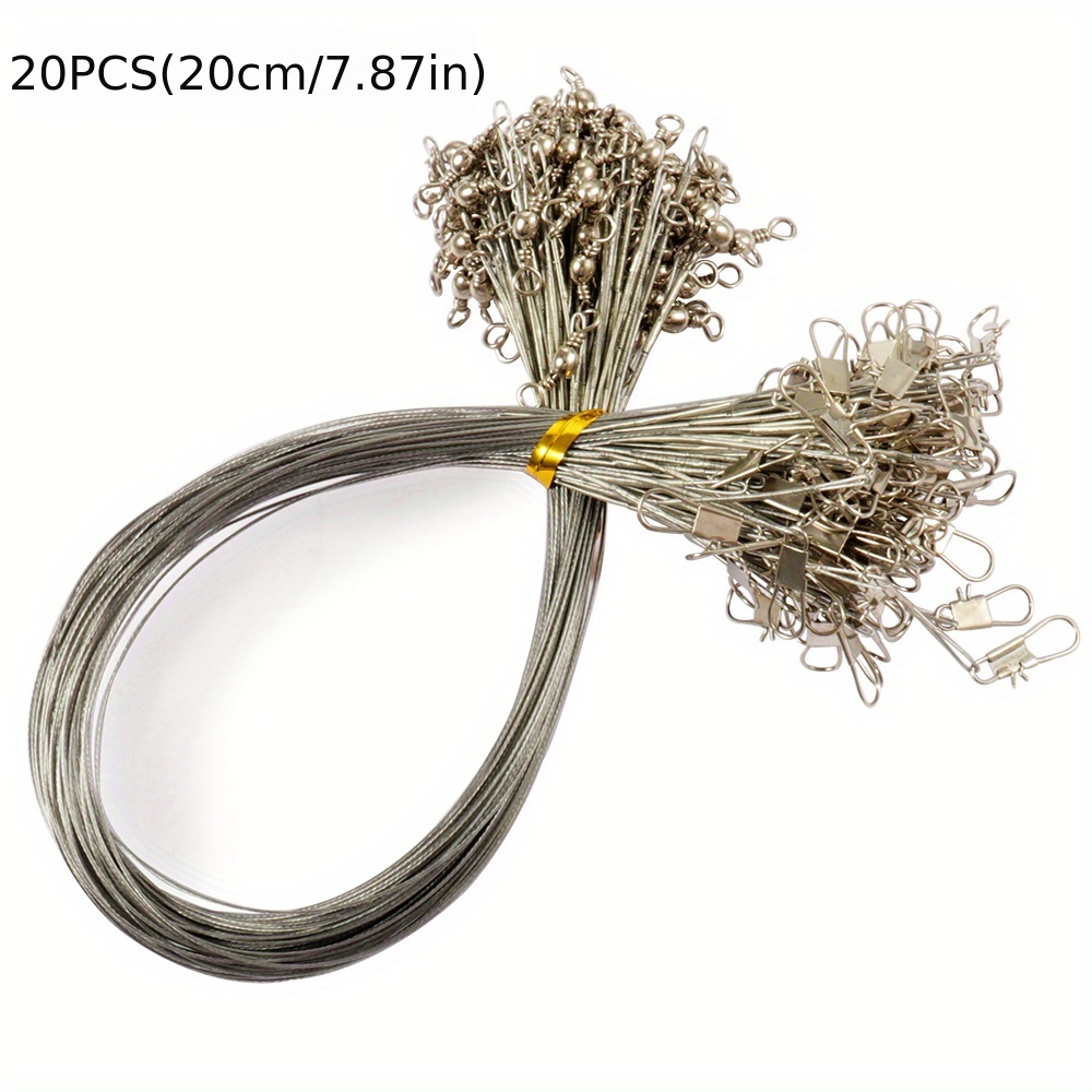 20pcs Stainless Steel Wire Leader Fishing Line Leaders With Snap Swivel 20cm